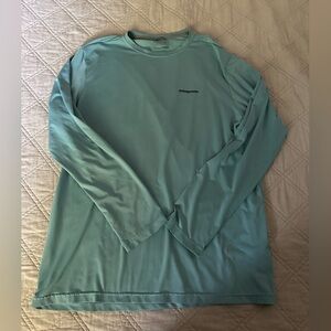 Teal/light blue fishing shirt - small stain on left sleeve cuff